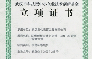 立項(xiàng)證書